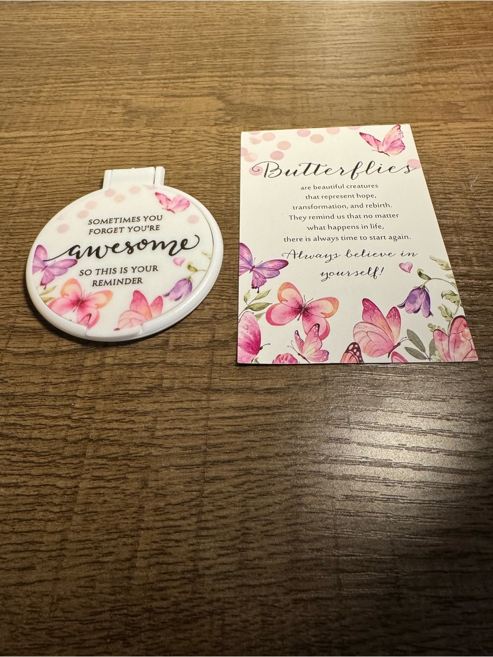 Butterflies Compact Mirror with Pink Floral Design